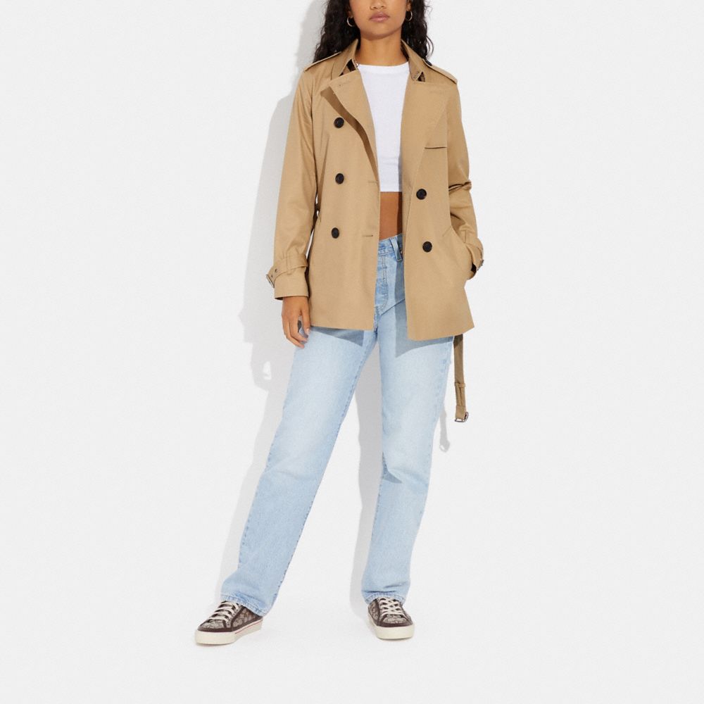 COACH®,Solid Short Trench,Cotton,Trench,Button,Work,,Scale View