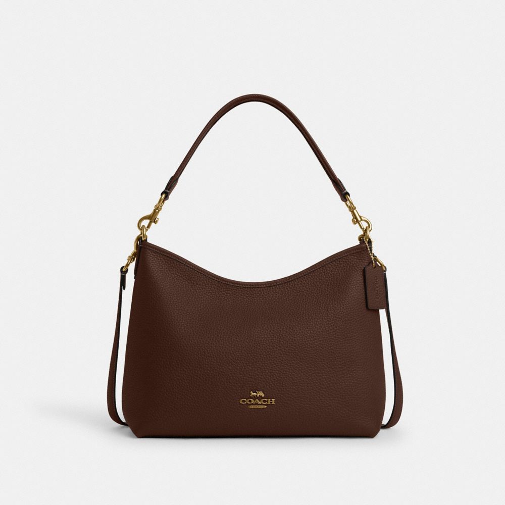 COACH®,Laurel Shoulder Bag,Leather,Hobo,Logo,Gold Metal,Casual,Gunmetal/Dark Stone