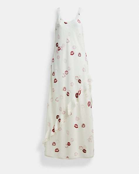 COACH®,BUY NOW PRINTED DRESS WITH LACE TRIM,Buy Now,White,Front View
