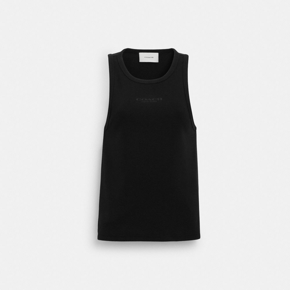 COACH®,Tank Top,Spandex,Cotton,Tank,Logo,Casual,Black,Front View