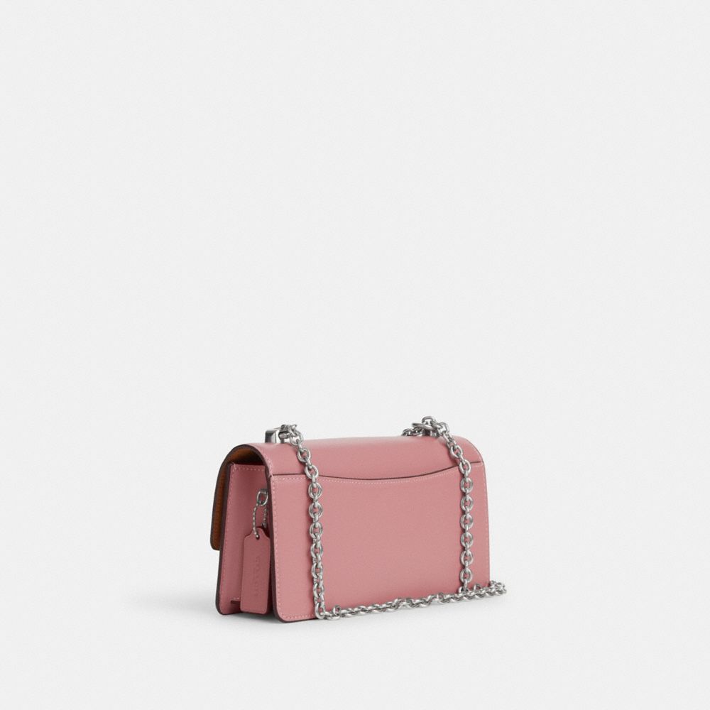 COACH®,ELIZA FLAP CROSSBODY,Leather,Silver/True Pink,Angle View