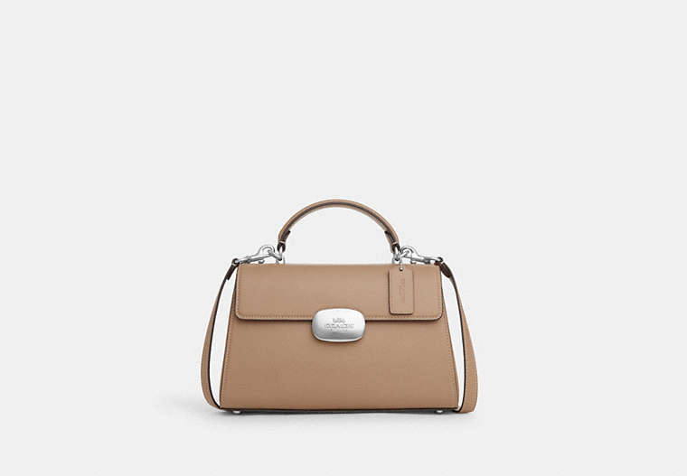 COACH®,ELIZA TOP HANDLE,Leather,Silver/Taupe,Front View