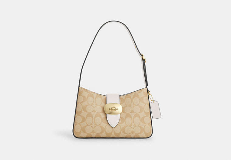 COACH®,ELIZA SHOULDER BAG IN SIGNATURE CANVAS,pvc,Gold/Light Khaki Chalk,Front View