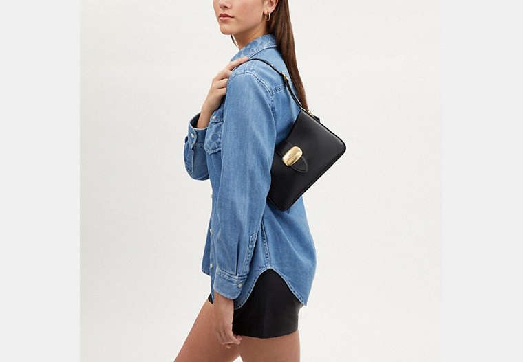 COACH®,ELIZA SHOULDER BAG,Leather,Gold/Black,Detail View