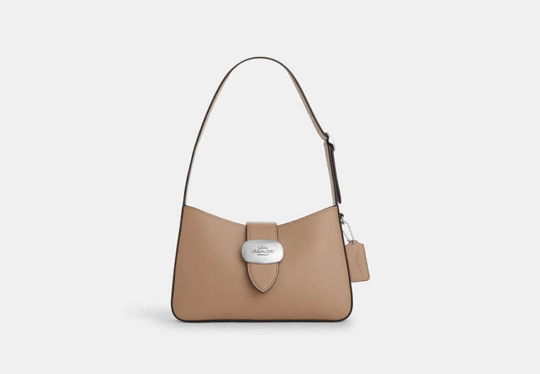 COACH®,ELIZA SHOULDER BAG,Leather,Silver/Taupe,Front View