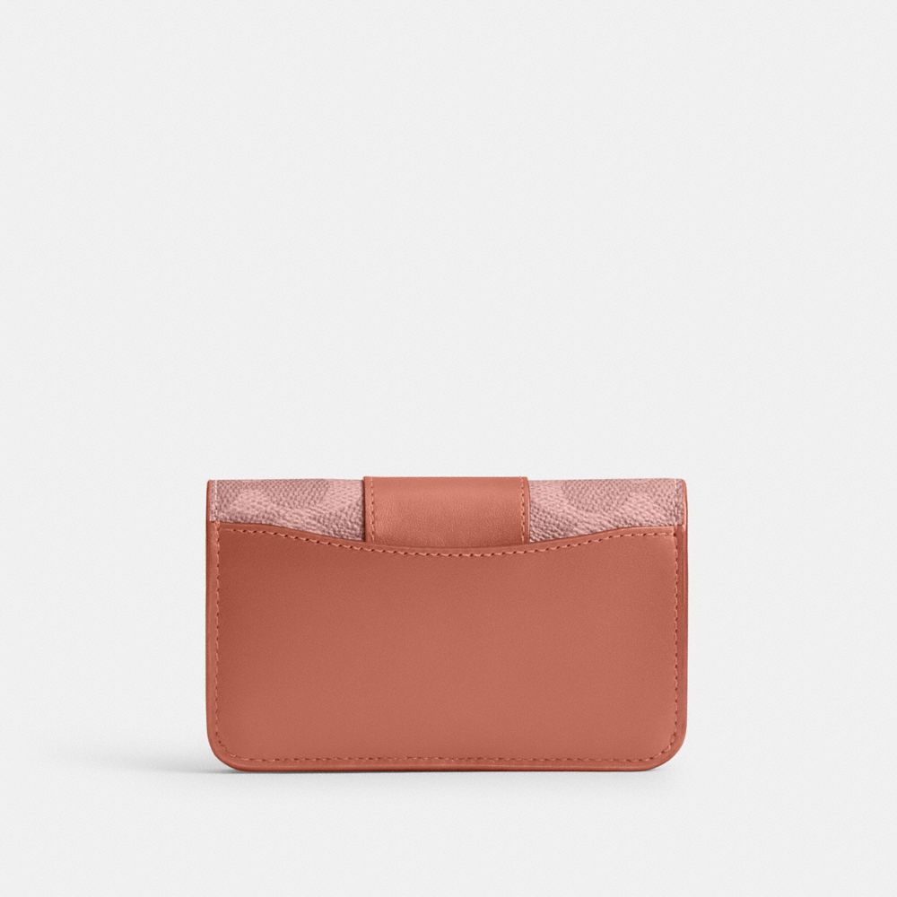 COACH®,Essential Slim Card Case In Signature Canvas,Calfskin Leather,Canvas,Leather,Bi Fold,Color Block,Logo,Metal,Casual,Multi Color,Back View