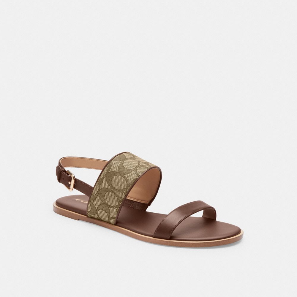COACH®,Harley Sandal In Signature Jacquard,Rubber,Leather,Sandals,Piping,Logo,Casual,Brown,Front View