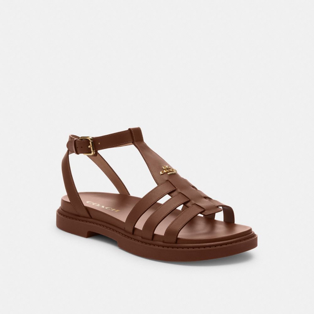 COACH®,Franny Sandal,Sandals,Logo,Silver Metal,Casual,Brown,Front View