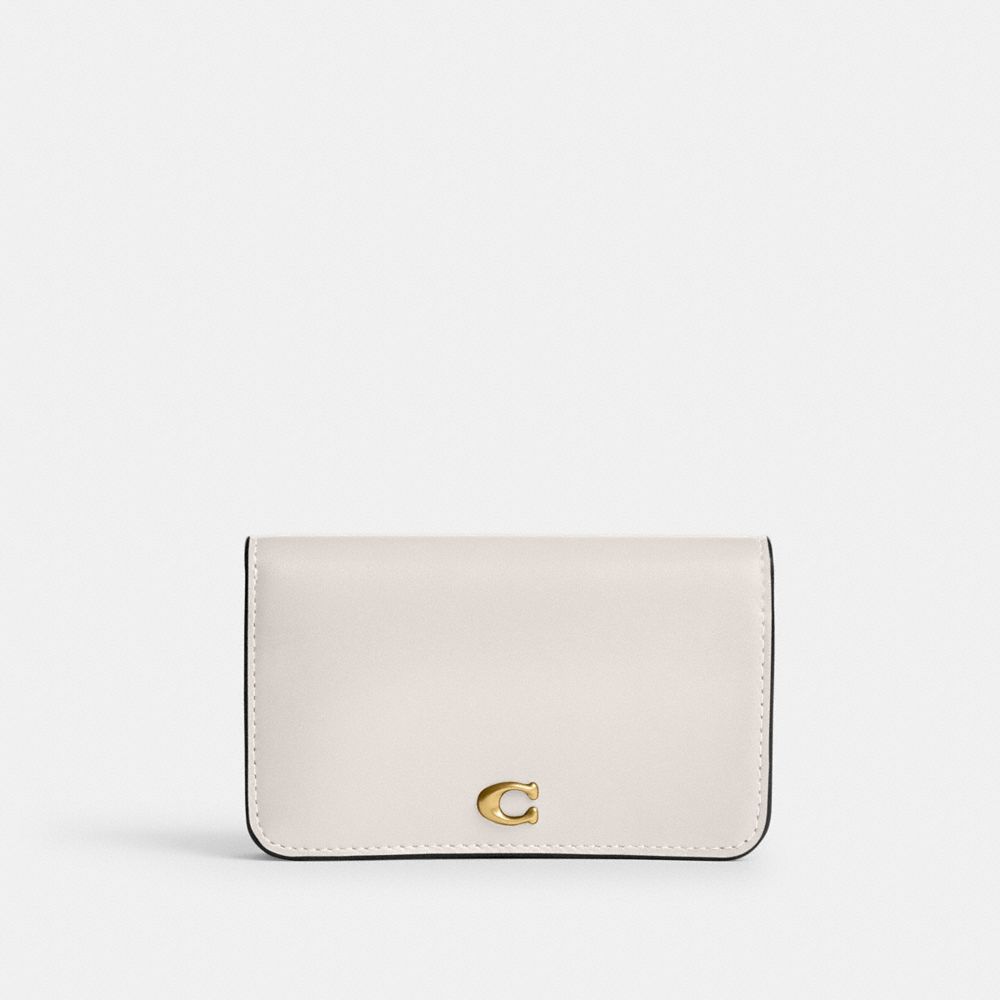 COACH®,Essential Slim Card Case,Calfskin Leather,Bi Fold,Logo,Metal,Casual,Cream,Front View
