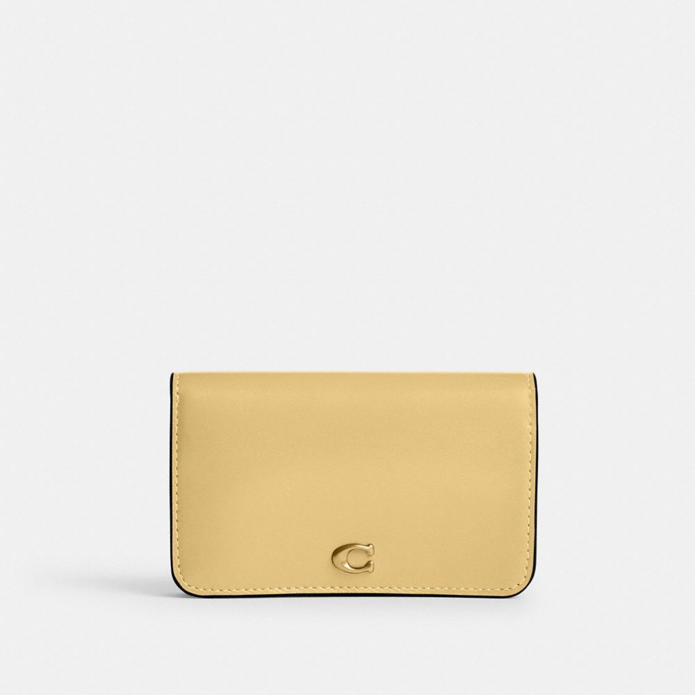 COACH®,Essential Slim Card Case,Calfskin Leather,Bi Fold,Logo,Metal,Casual,Beige,Front View