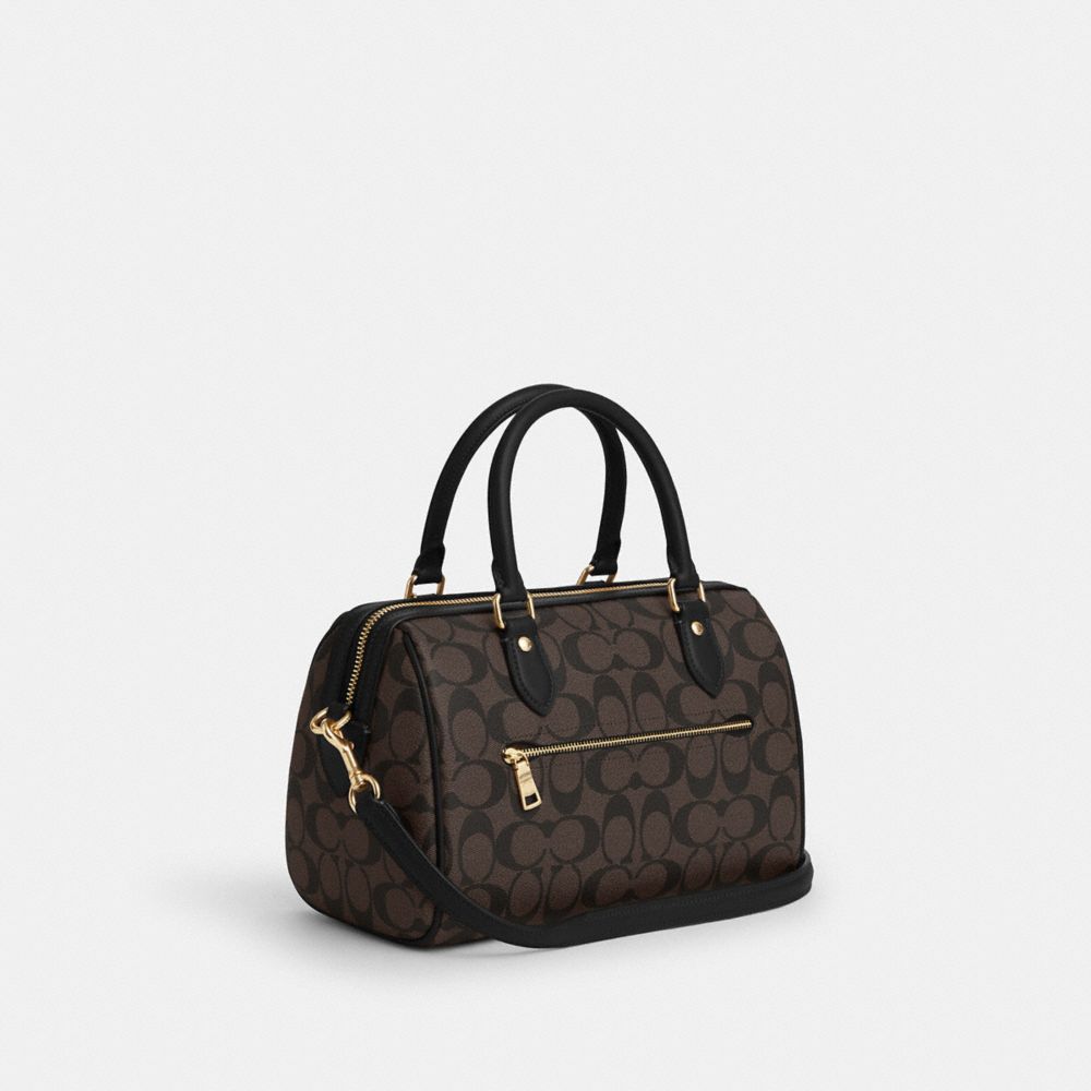 COACH®,Rowan Satchel Bag In Signature Canvas,Leather,Canvas,Satchel,Logo,Work,Brown,Angle View