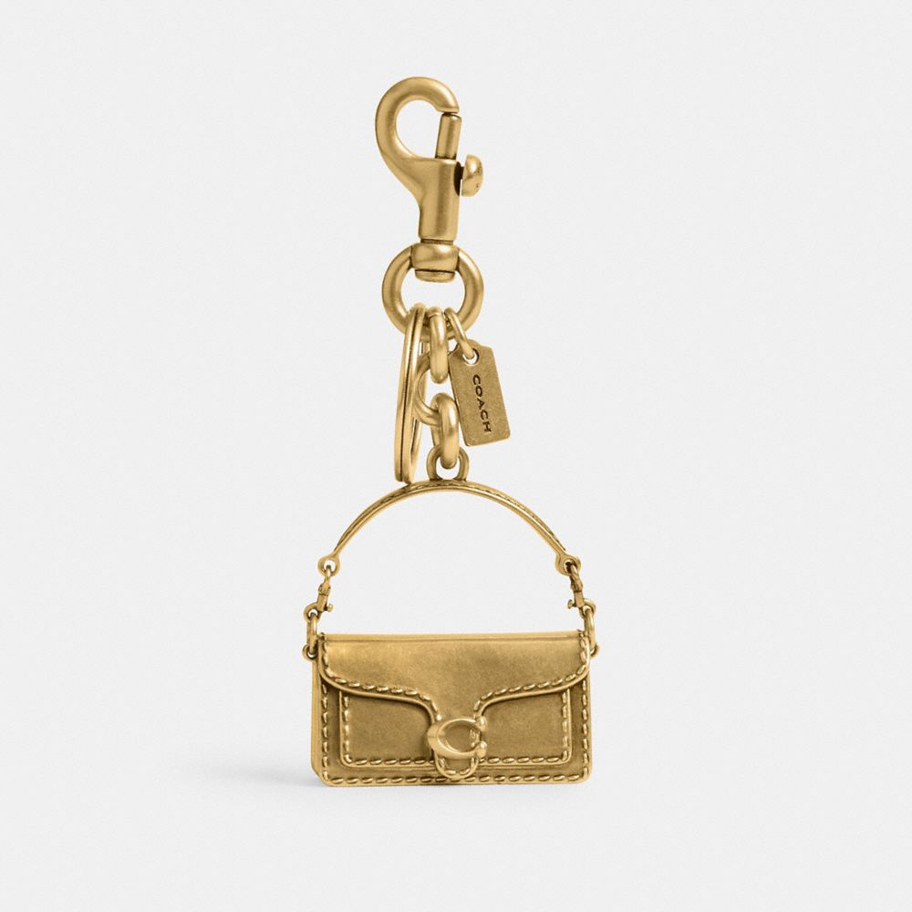 COACH®,Tabby Bag Charm,Bag Charm,Logo,Metal,Silver Metal,Day Party,Gold,Metallic,Front View