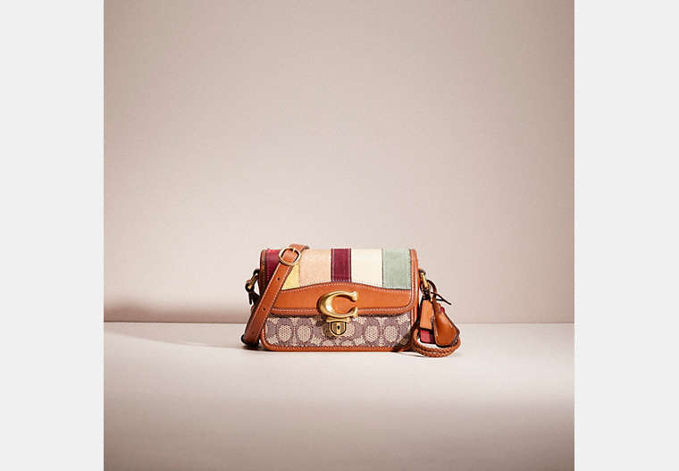 COACH®,UPCRAFTED STUDIO SHOULDER BAG 19 IN SIGNATURE JACQUARD,Signature Jacquard,Small,Hello Summer,Brass/Cocoa Burnished Amb,Front View