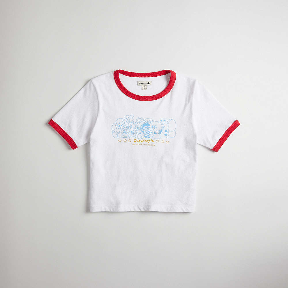 Coach Cropped Tee: Topia Creatures In White/red Multi