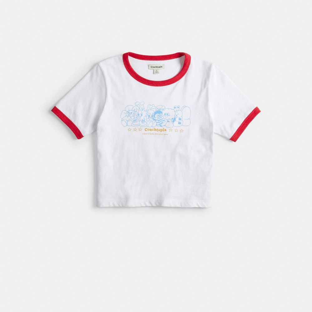 Coach Cropped T Shirt With Topia Creatures Print In White/red Multi