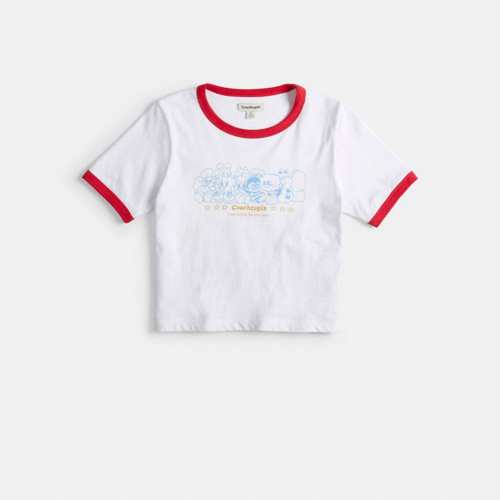 Coach Cropped Tee: Topia Creatures In White/red Multi