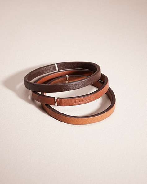 COACH®,REMADE LEATHER BANGLE SET,School Spirit,Brown/Multi,Front View