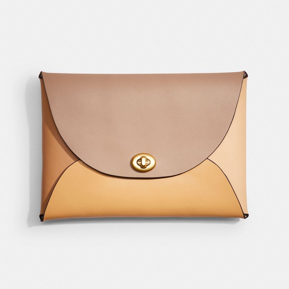 Coach Remade Colorblock Extra Large Pouch In Beige Multi