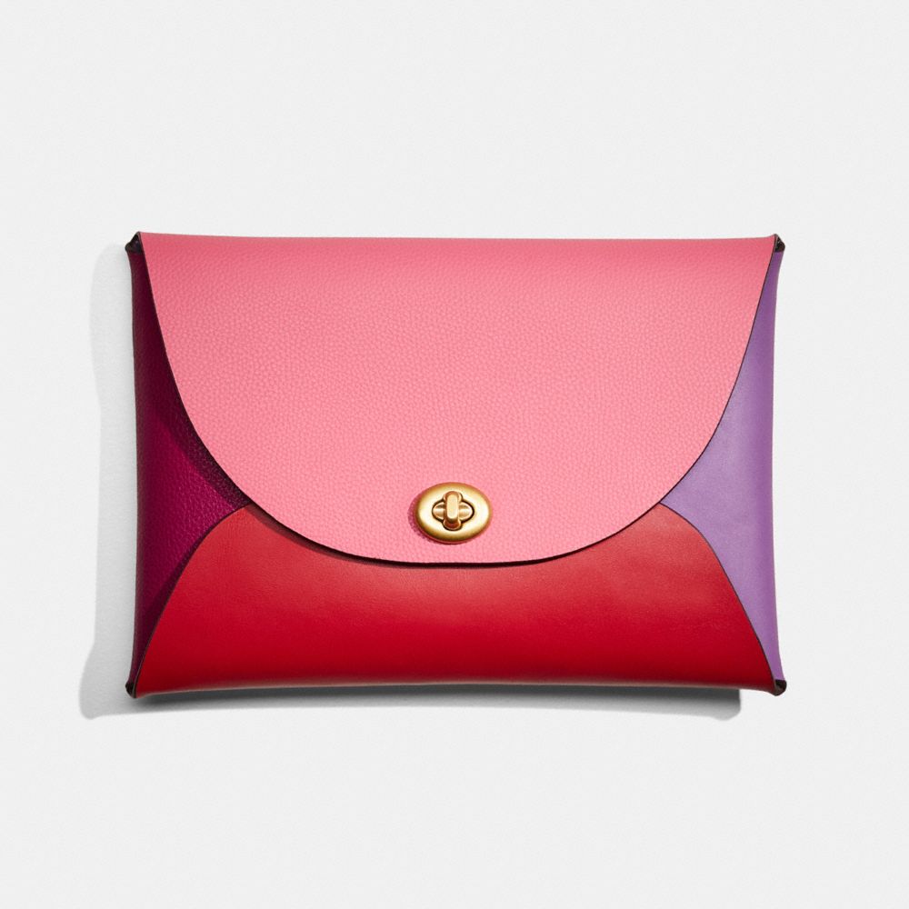 Coach Remade Colorblock Extra Large Pouch In Pink Multi
