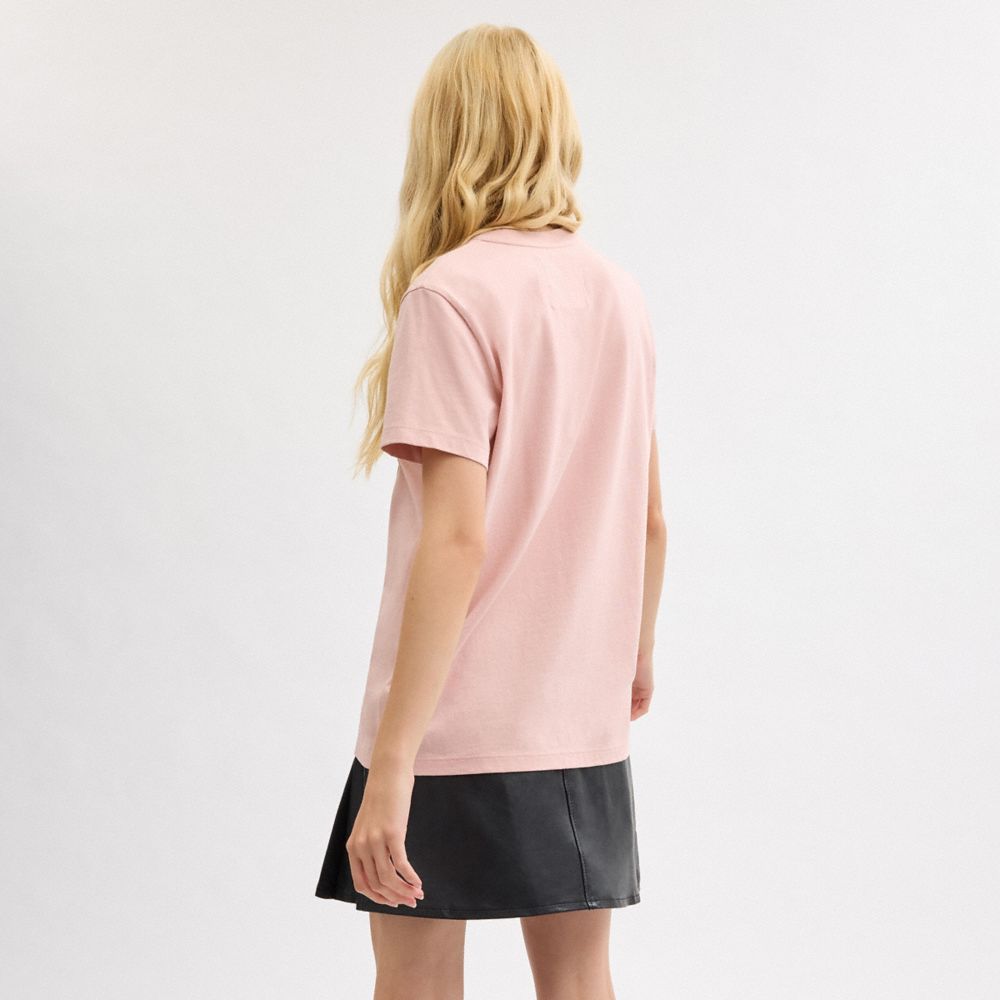 COACH®,Coach X Observed By Us Florals Signature Square T Shirt In Organic Cotton,Cotton,T Shirt,No Embellishment,Casual,Pink,Scale View
