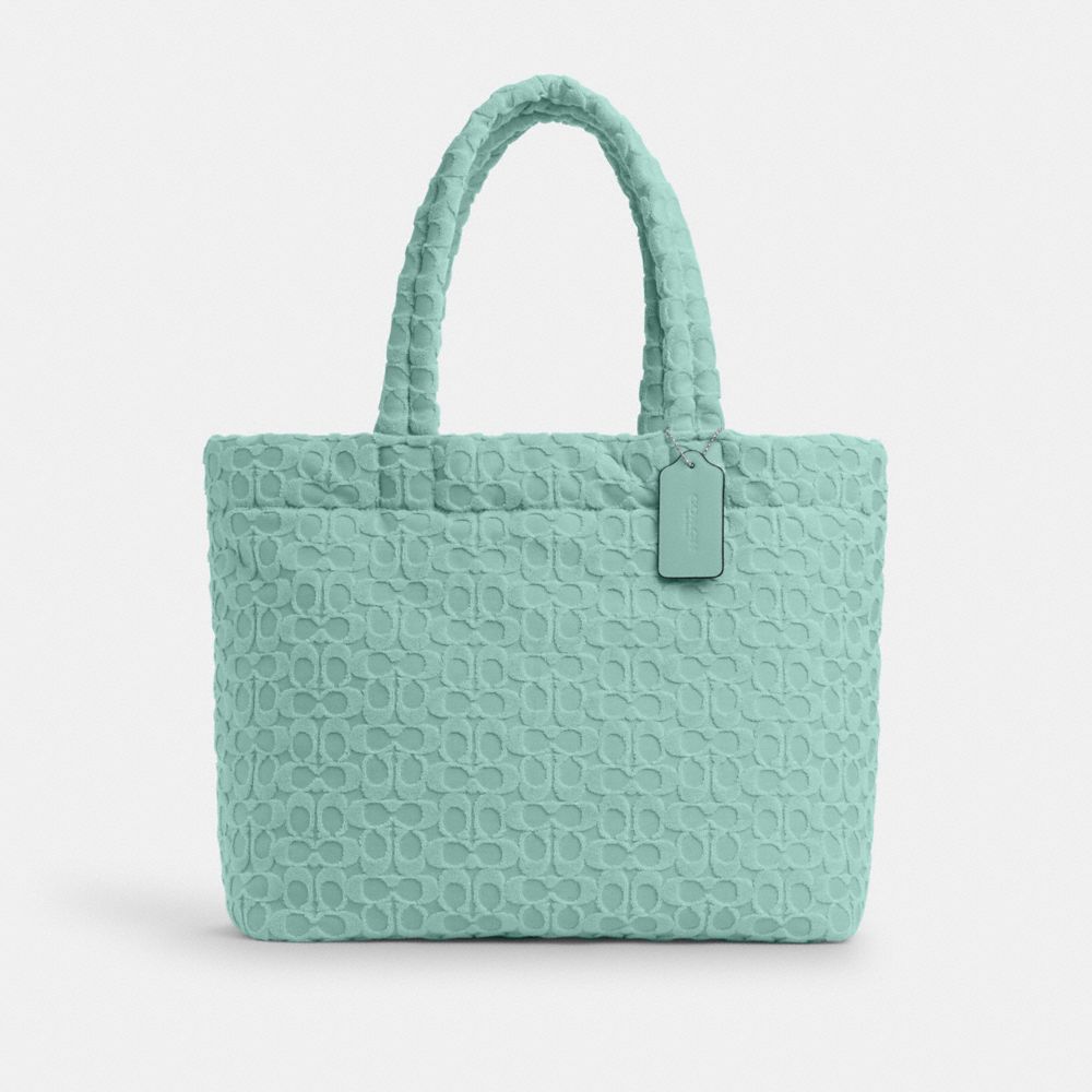 COACH®,Tote In Signature Terry,Leather,Tote,Logo,Embossed,Casual,Blue,Front View