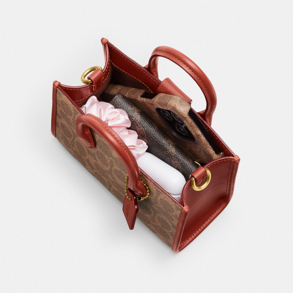 COACH®,Ace Tote Bag 17 In Signature Canvas,Canvas,Leather,Crossbody,Piping,Compact,Casual,Brown,Inside View, Top View