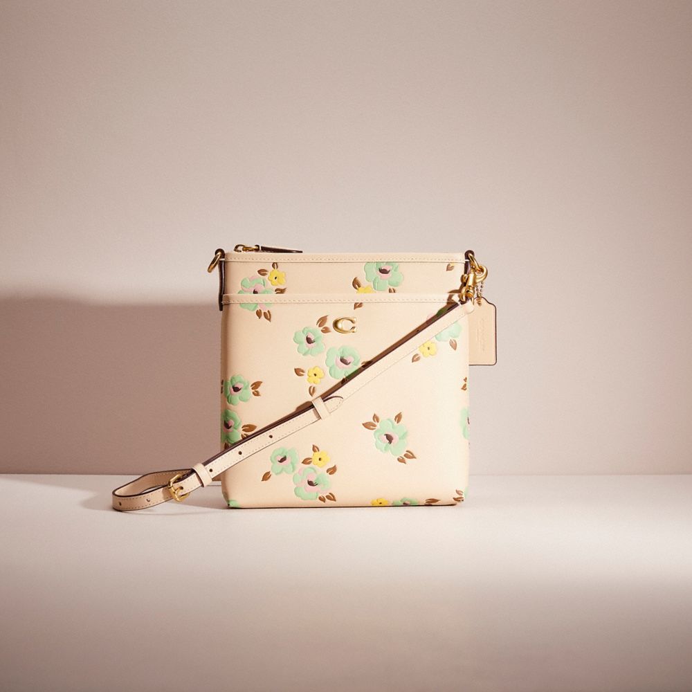 Coach Restored Kitt Messenger Crossbody With Floral Print In Brass/ivory Multi