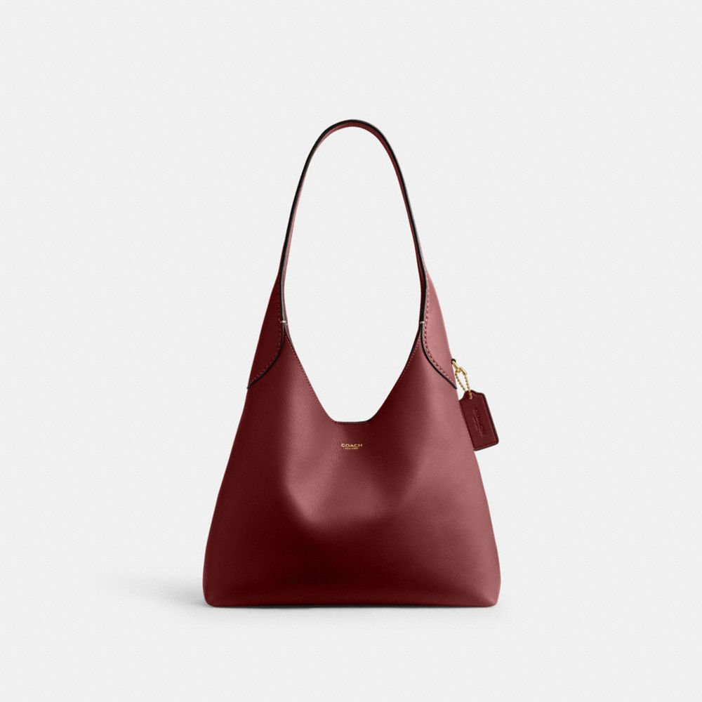 COACH®,Brooklyn Shoulder Bag 28,Leather,Hobo,Logo,Engraved Detail,Casual,Maroon,Front View