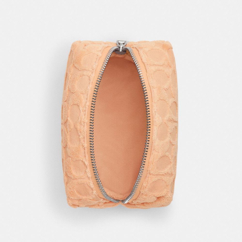 COACH®,Cosmetic Case In Signature Terry,Lining Lining Fabric Content,Makeup Bag,Travel,Orange,Inside View,Top View