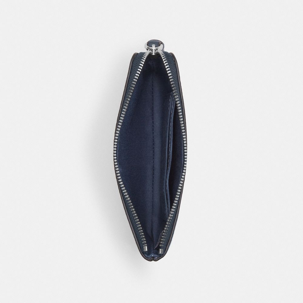 COACH®,Corner Zip Wristlet With Coach Graphic,Leather,Pouch,Wristlet,Navy,Inside View,Top View