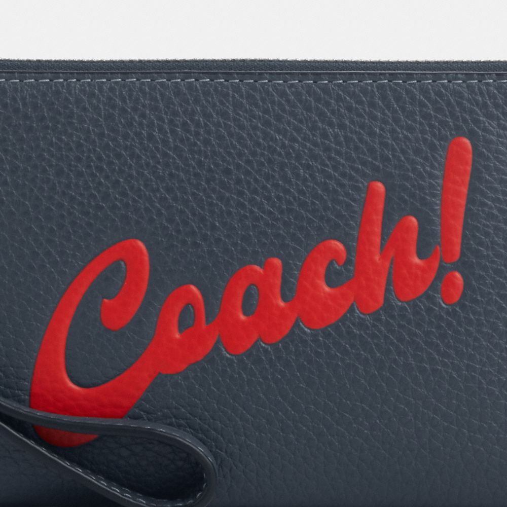 COACH®,Corner Zip Wristlet With Coach Graphic,Leather,Pouch,Wristlet,Navy