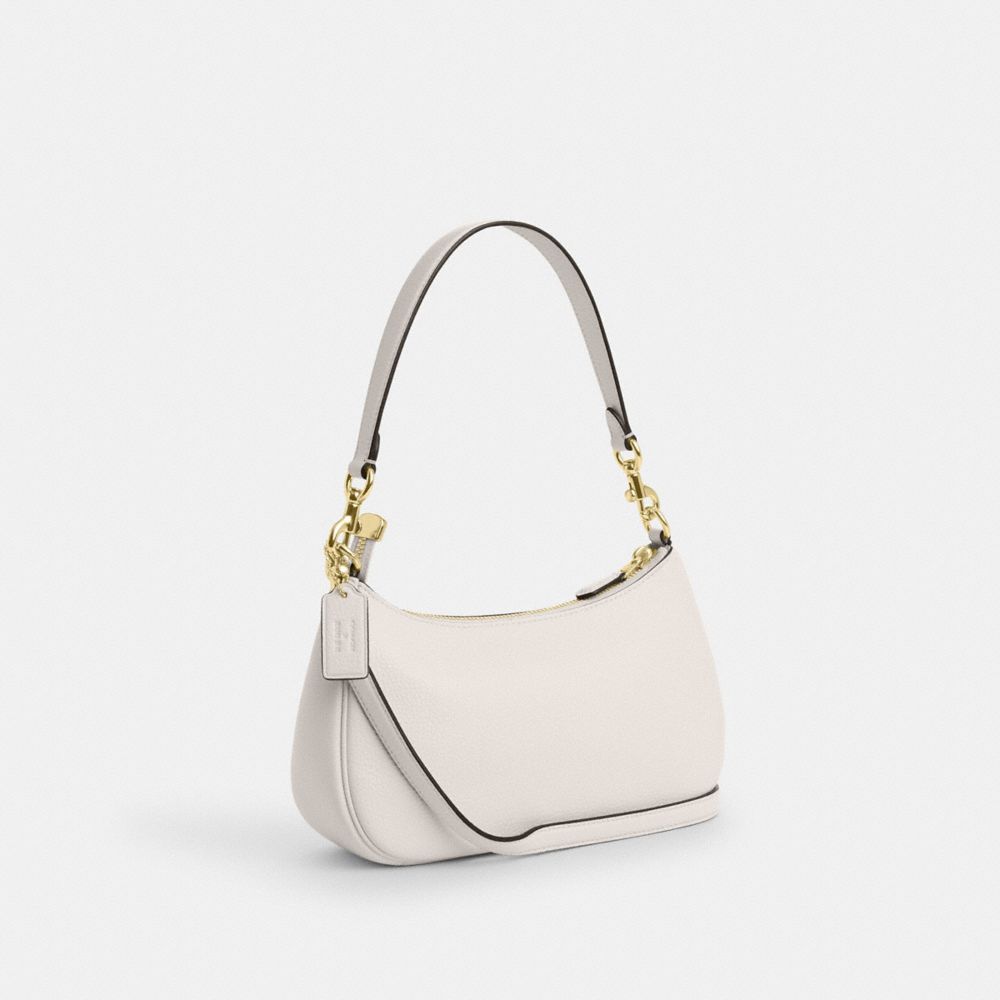 COACH®,Coach X Observed By Us Teri Shoulder Bag In Leather With Print,Shoulder Bag,Metal,Logo,Casual,White,Angle View
