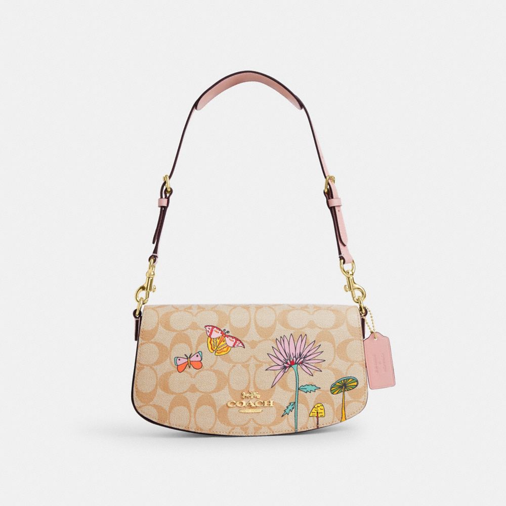 COACH®,Coach X Observed By Us Andrea Shoulder Bag In Signature Canvas With Print,Shoulder Bag,Pen Holder,Casual,Beige,Front View