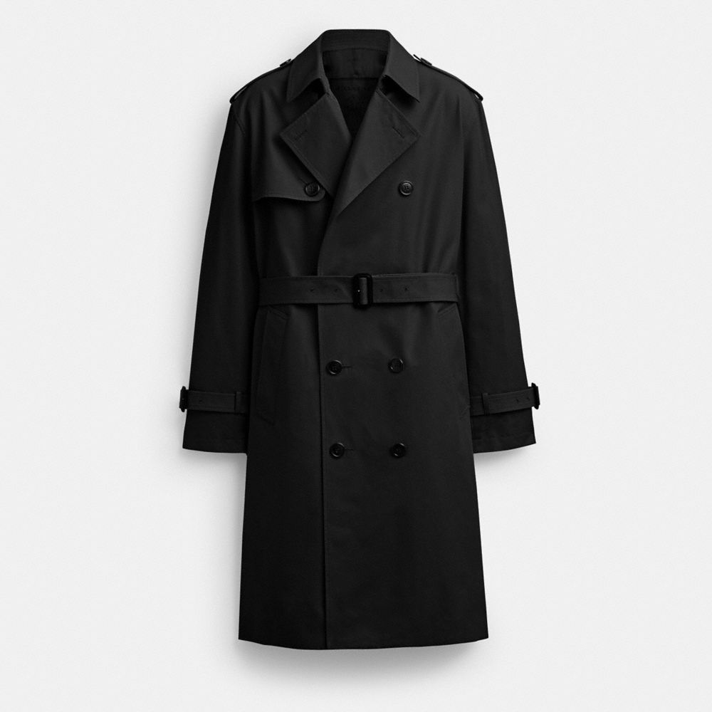 COACH®,Relaxed Trench Coat,Trench,Button,Work,Black,Front View