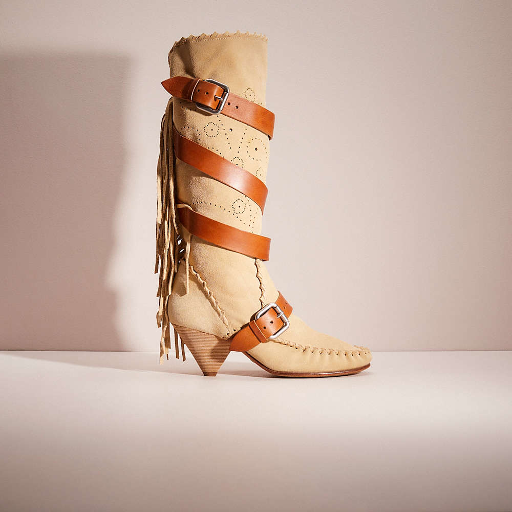 Coach Restored Fringe Buckle Boot In Neutral