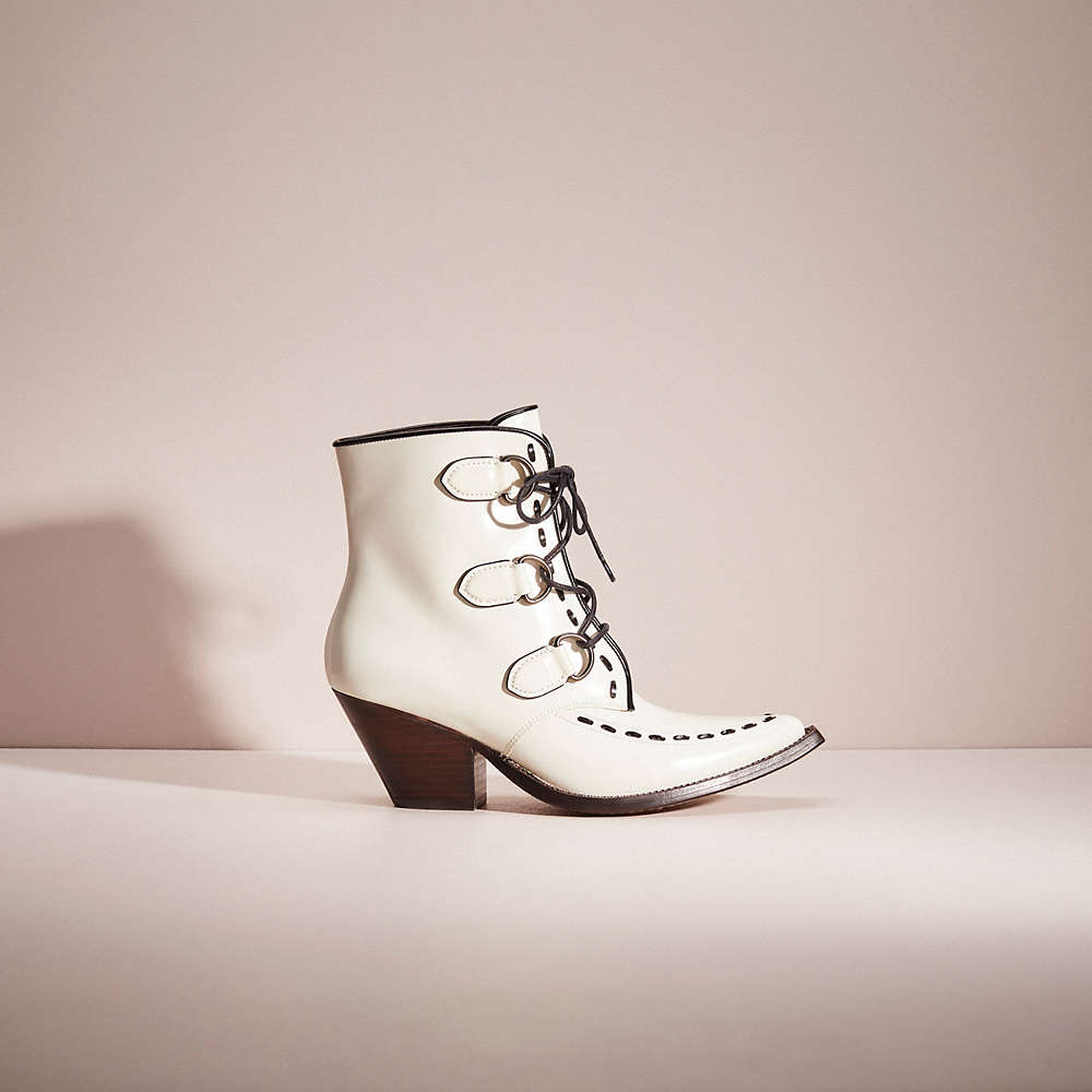 Coach Restored Lace Up Chain Bootie In Chalk
