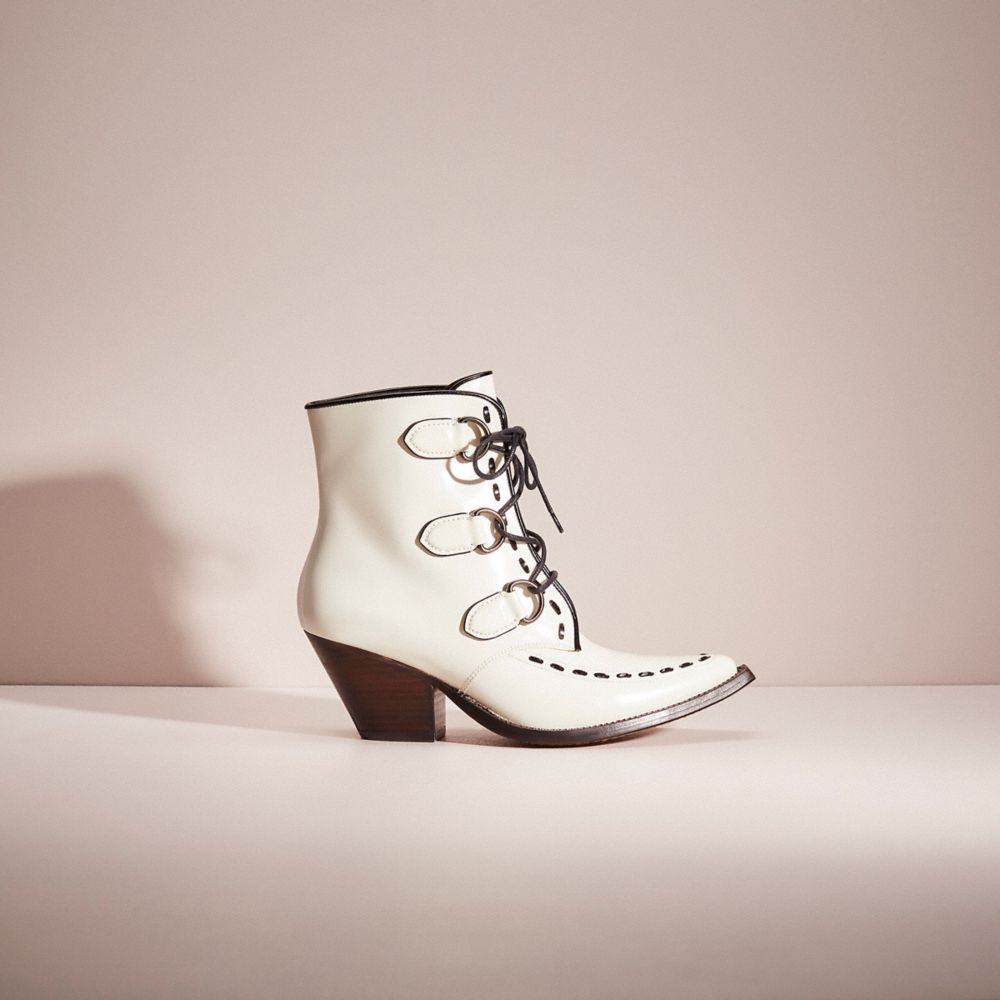 Coach Restored Lace Up Chain Bootie In Chalk