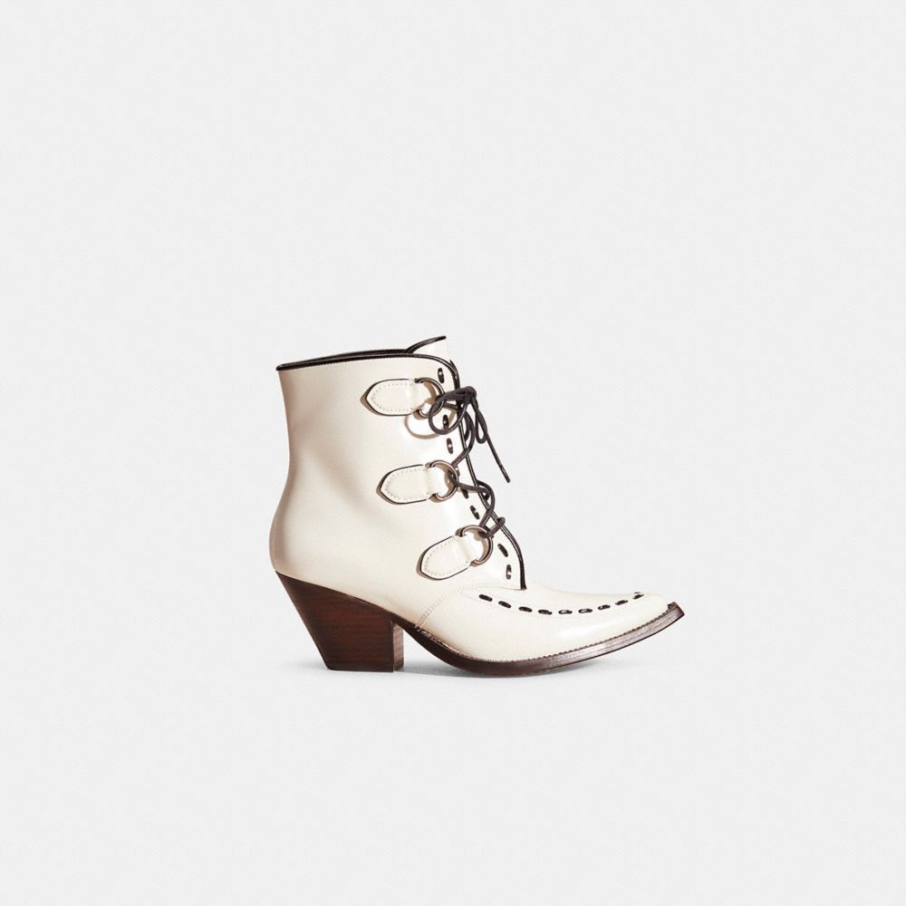 Coach Restored Lace Up Chain Bootie In Chalk