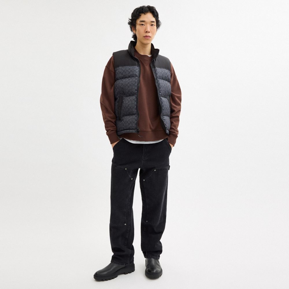 COACH®,Signature Down Vest In Recycled Polyester,Vest,Quilted,Down,Color Block,Sustainable,Casual,Gray,Scale View