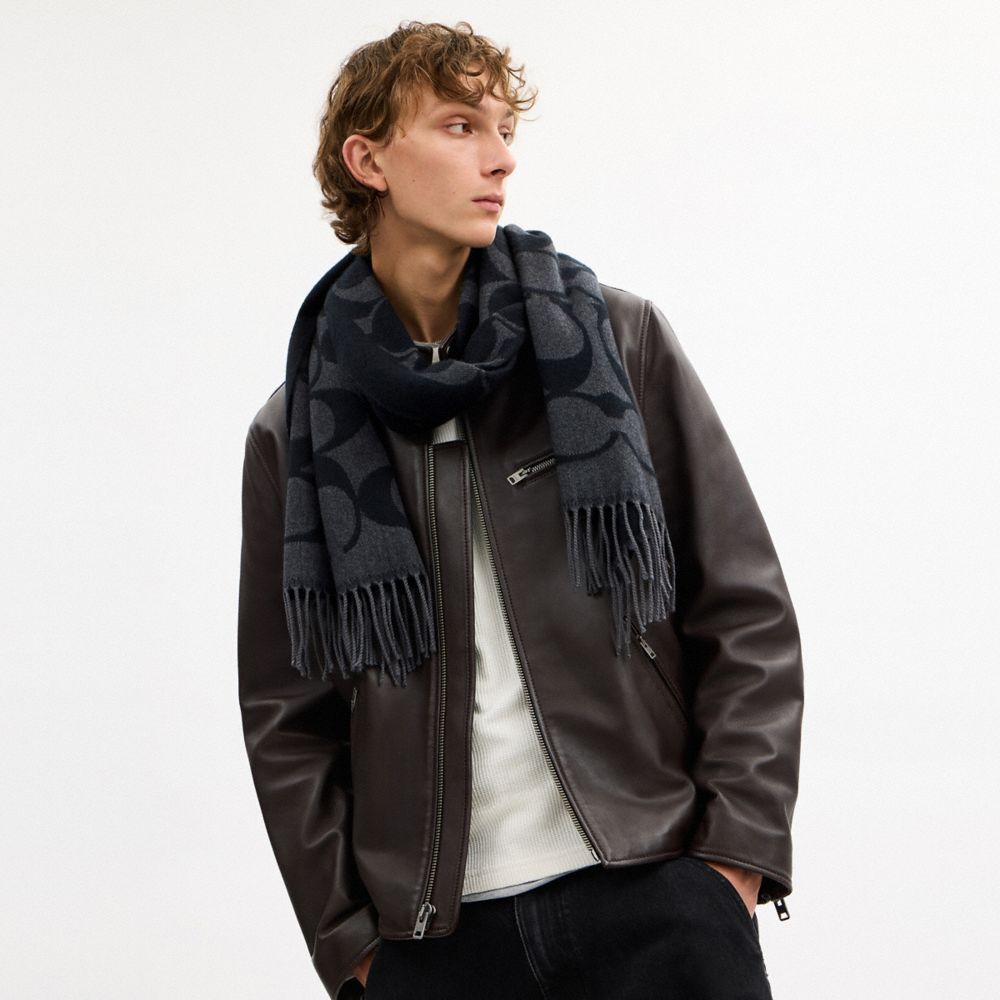 COACH®,Signature Oversized Muffler,Wool,Rectangle,Fringe,Casual,Multi Color,Angle View