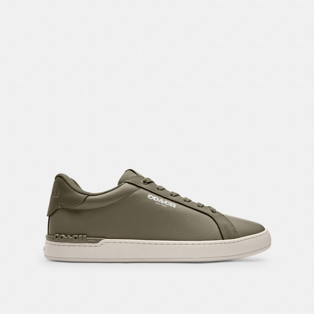COACH®,Clip Leather Low Top Sneaker,Suede,Rubber,Casual,Logo,Word Embellishment,Embossed,Casual,Olive,Angle View