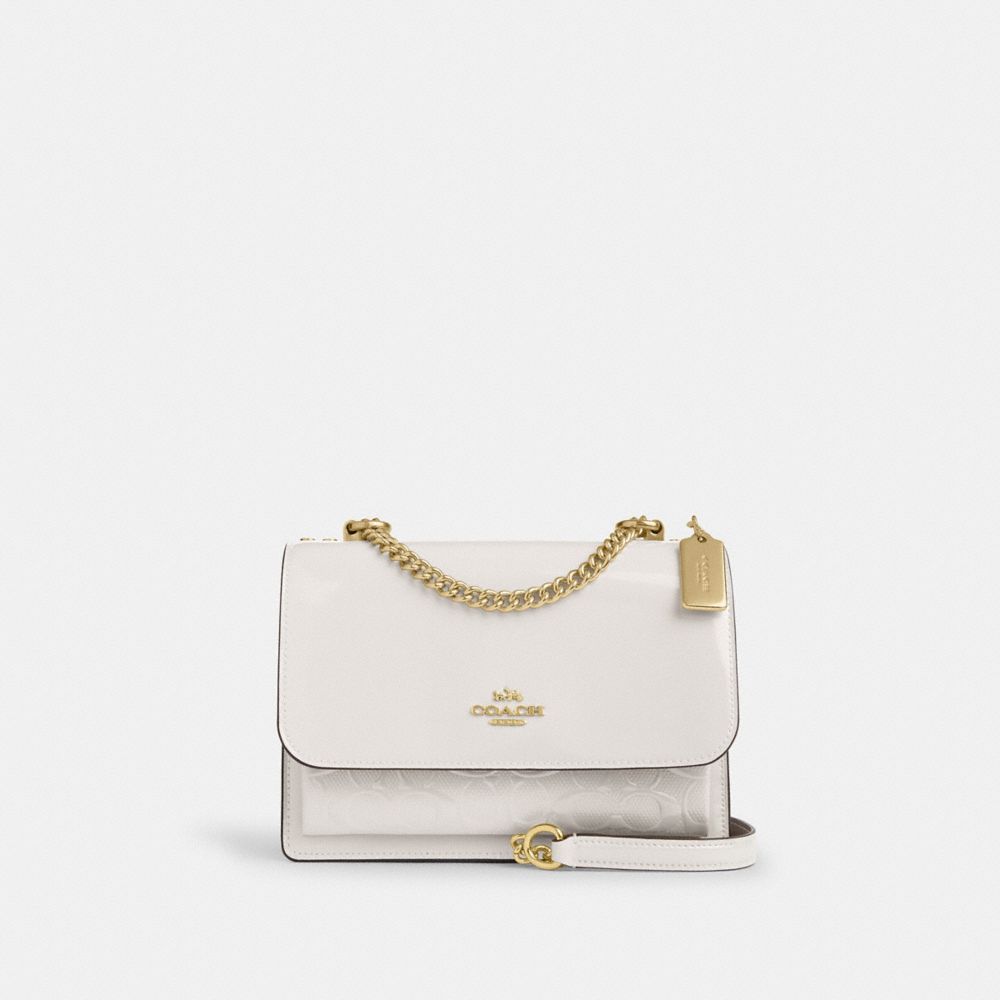 COACH®,Klare Crossbody Bag In Signature Leather,Crossbody,Logo,Metal,Day Party,White,Front View