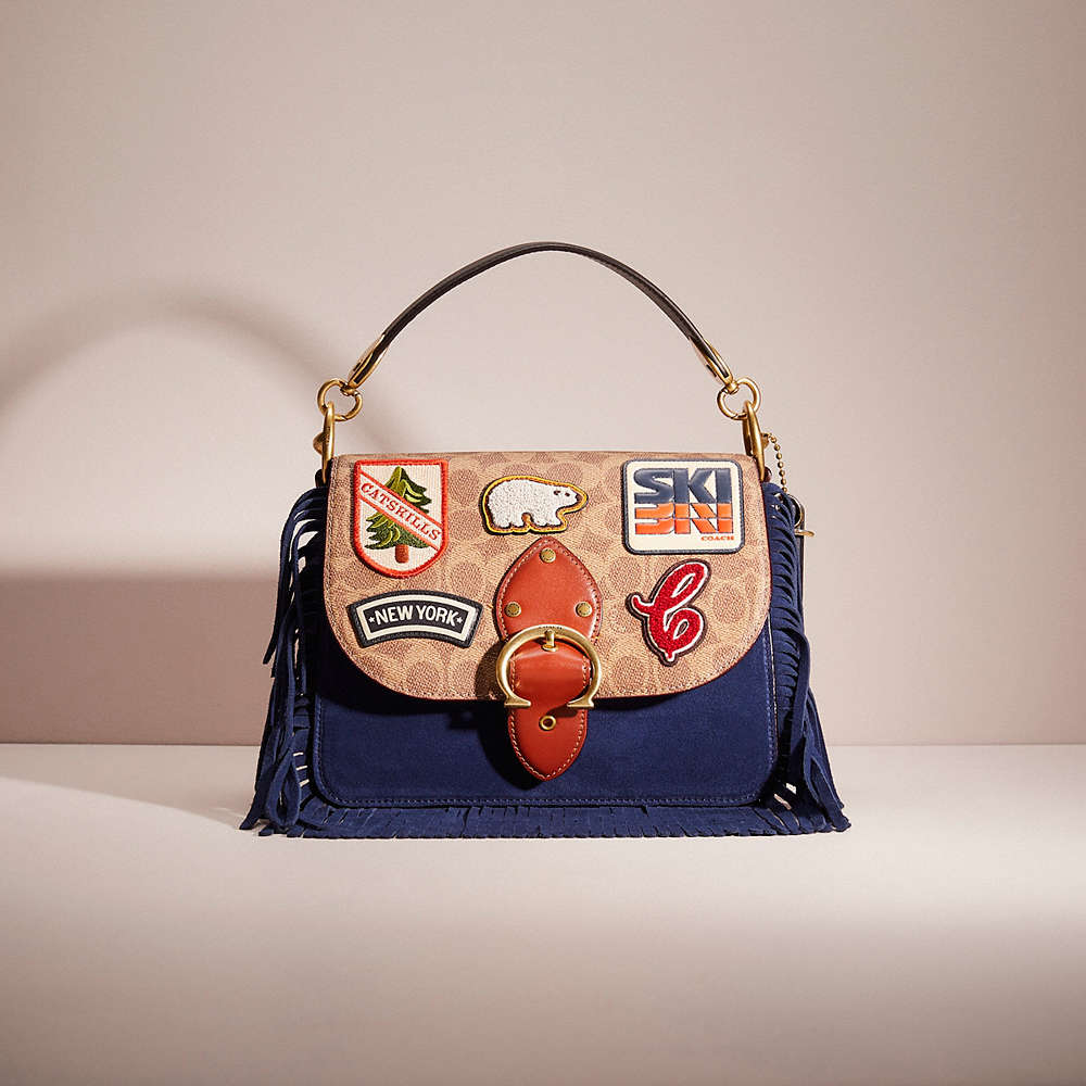 Coach Upcrafted Beat Shoulder Bag In Signature Canvas With Patches In Blue