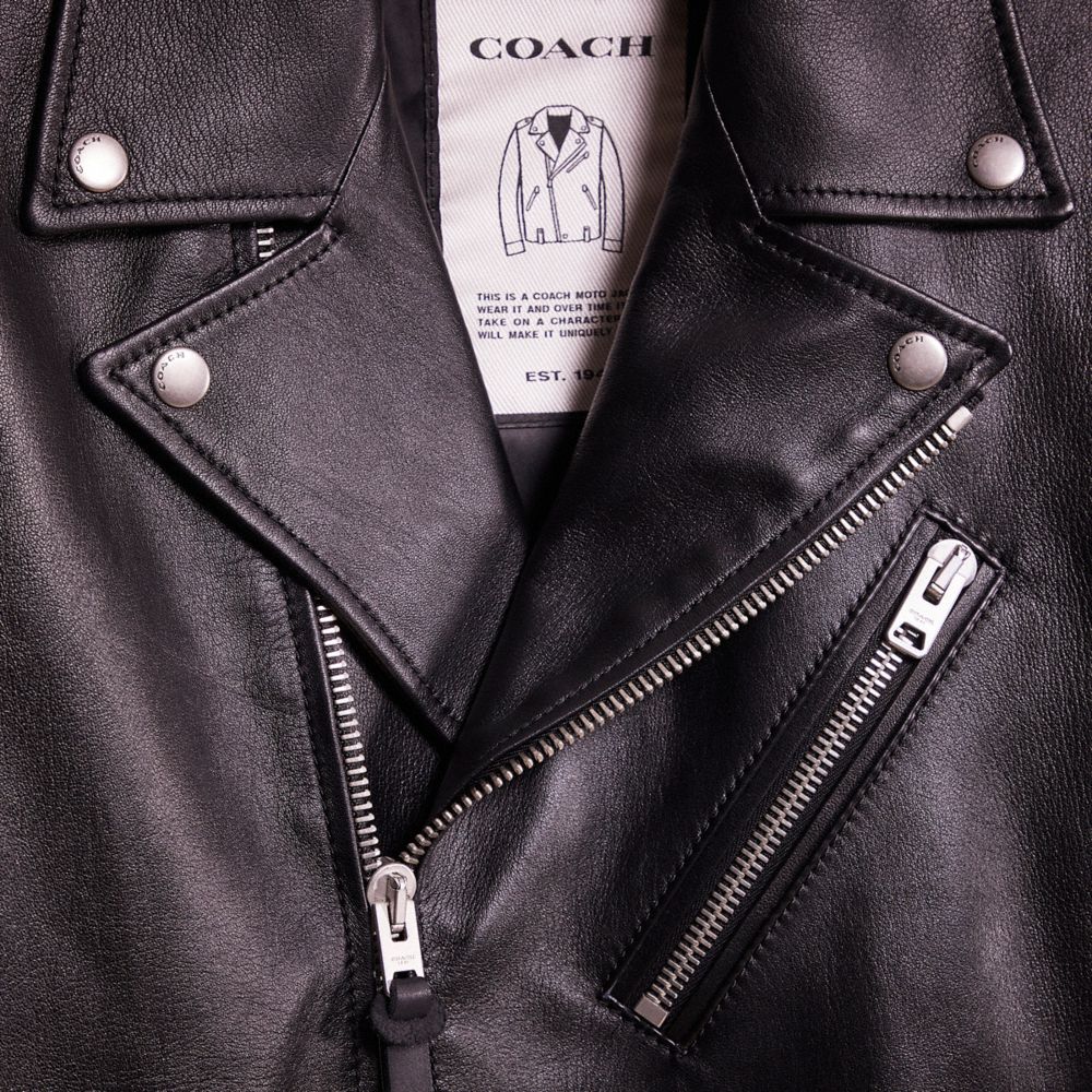 Shop Coach Restored Leather Moto Jacket In Black