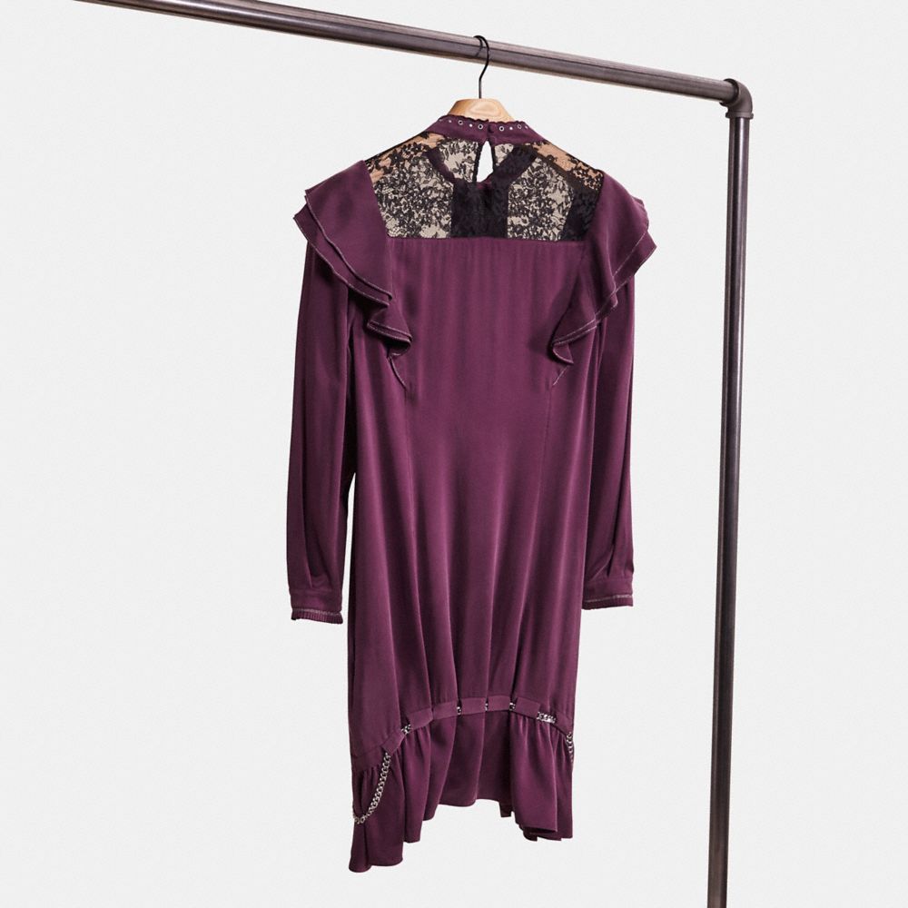 Coach Restored Long Sleeve Dress With Ruffle Trim In Purple