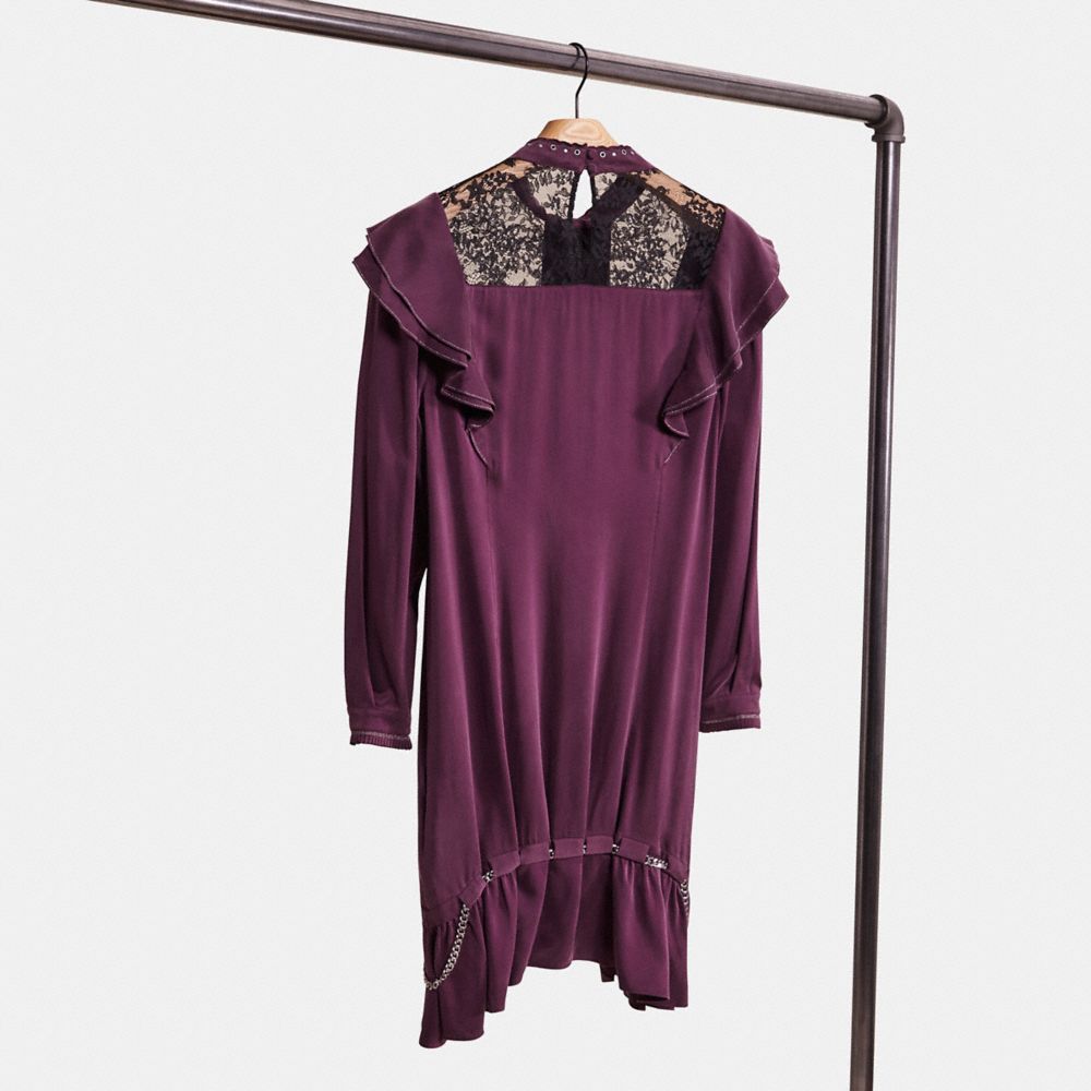 Shop Coach Restored Long Sleeve Dress With Ruffle Trim In Purple