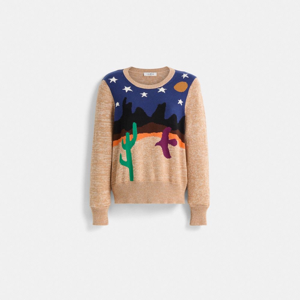 Coach Restored Desertscape Crewneck Sweater In Sand Multi