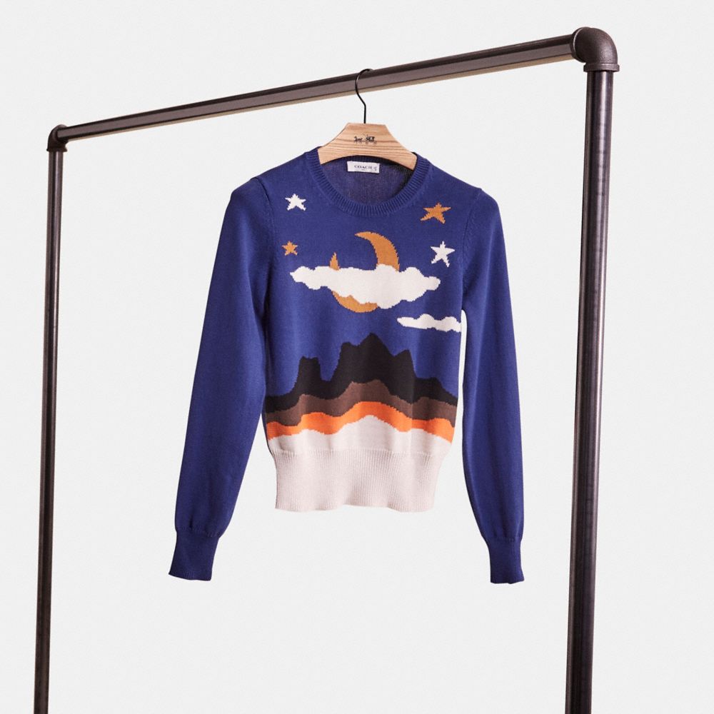 Coach Restored Moonscape Crewneck Sweater In Blue