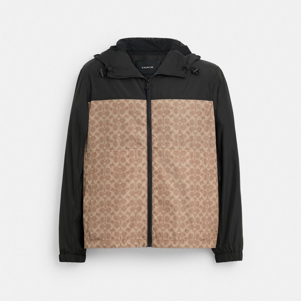 COACH®,Signature Full Zip Windbreaker In Recycled Polyester,Recycled Polyester,Windbreaker,Drawstring,Color Block,Eco-Frie...,Multi Color,Front View