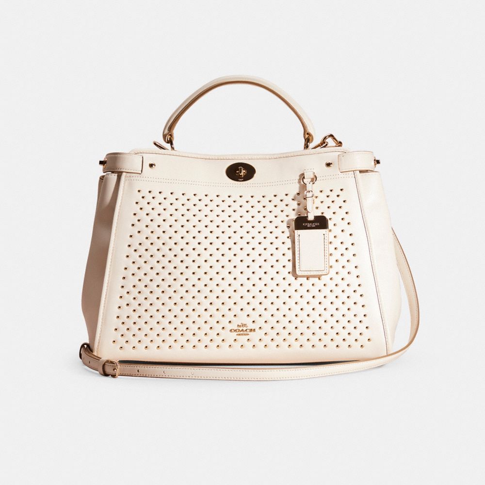 Coach Restored Gramercy Satchel With Studs In Gold/chalk